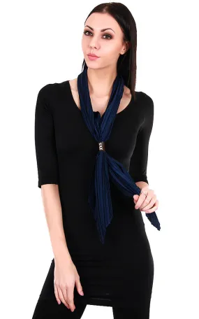 GPO414 Navy Skinny Pleated With Ring Holder Scarf