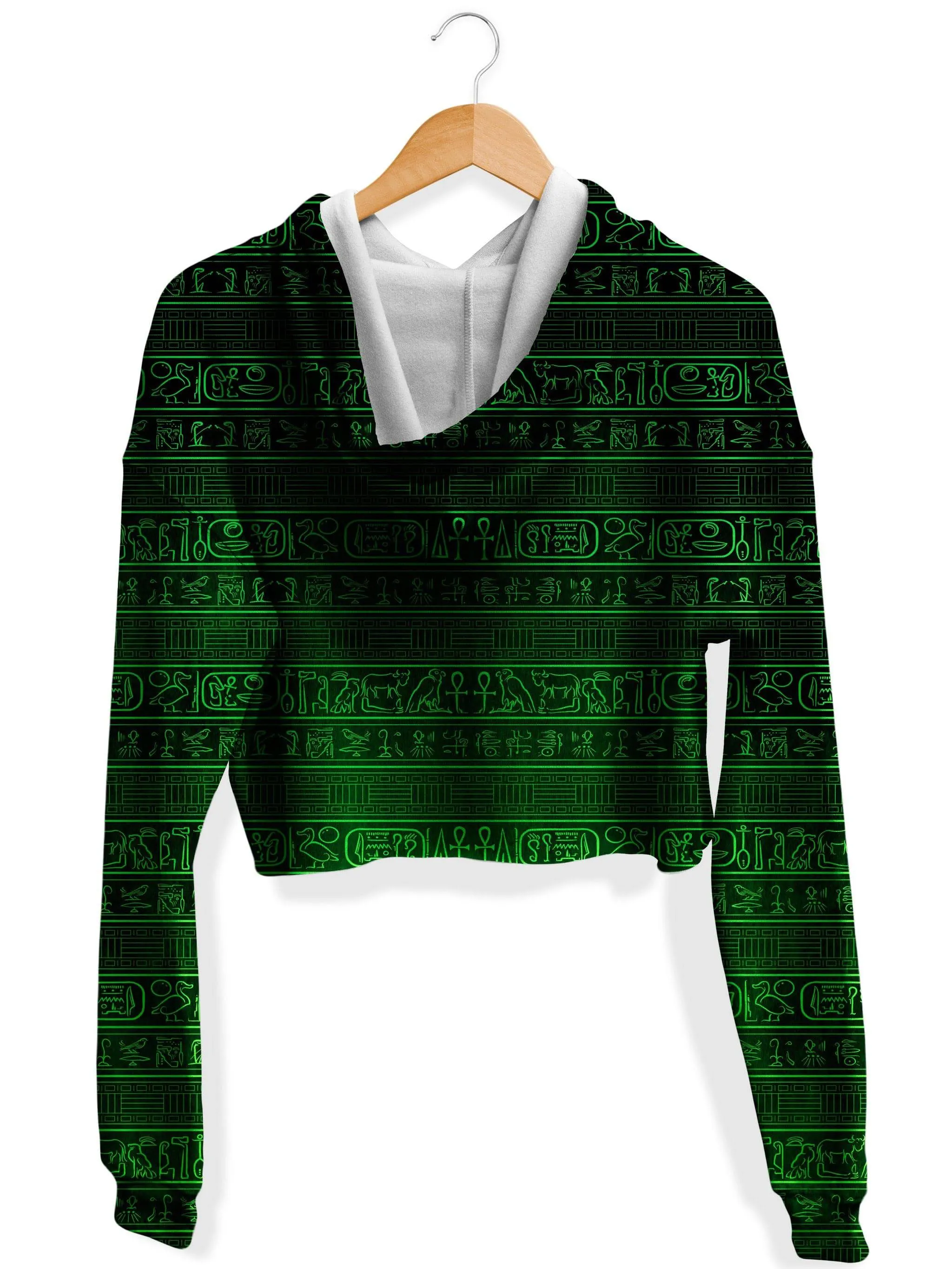 Green Glyphs Fleece Crop Hoodie