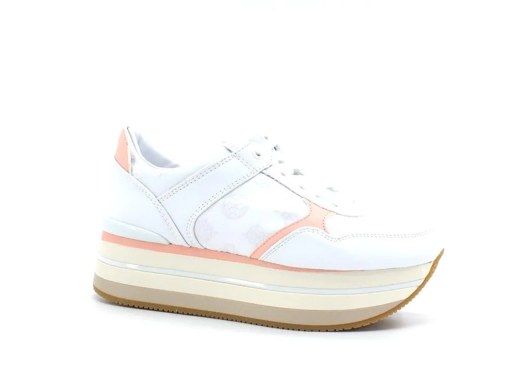 GUESS Sneaker Platform Loghi Printed White Peach FL5HIDELE12