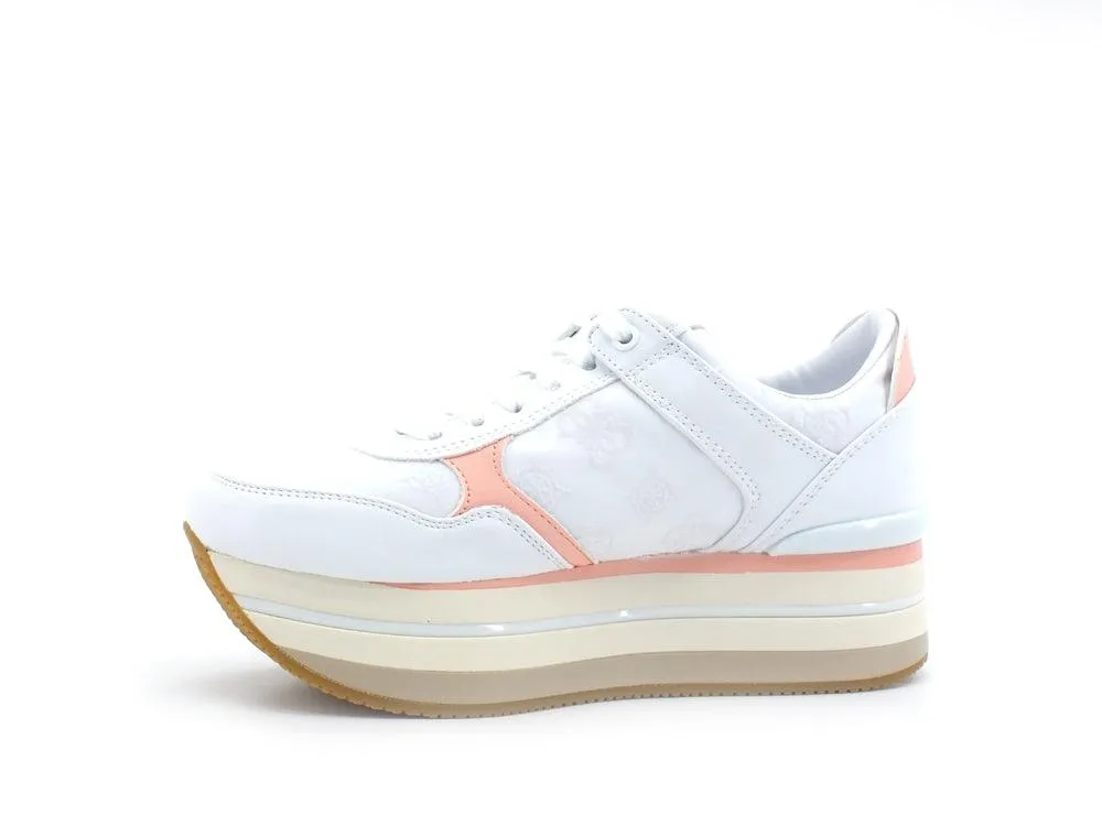 GUESS Sneaker Platform Loghi Printed White Peach FL5HIDELE12