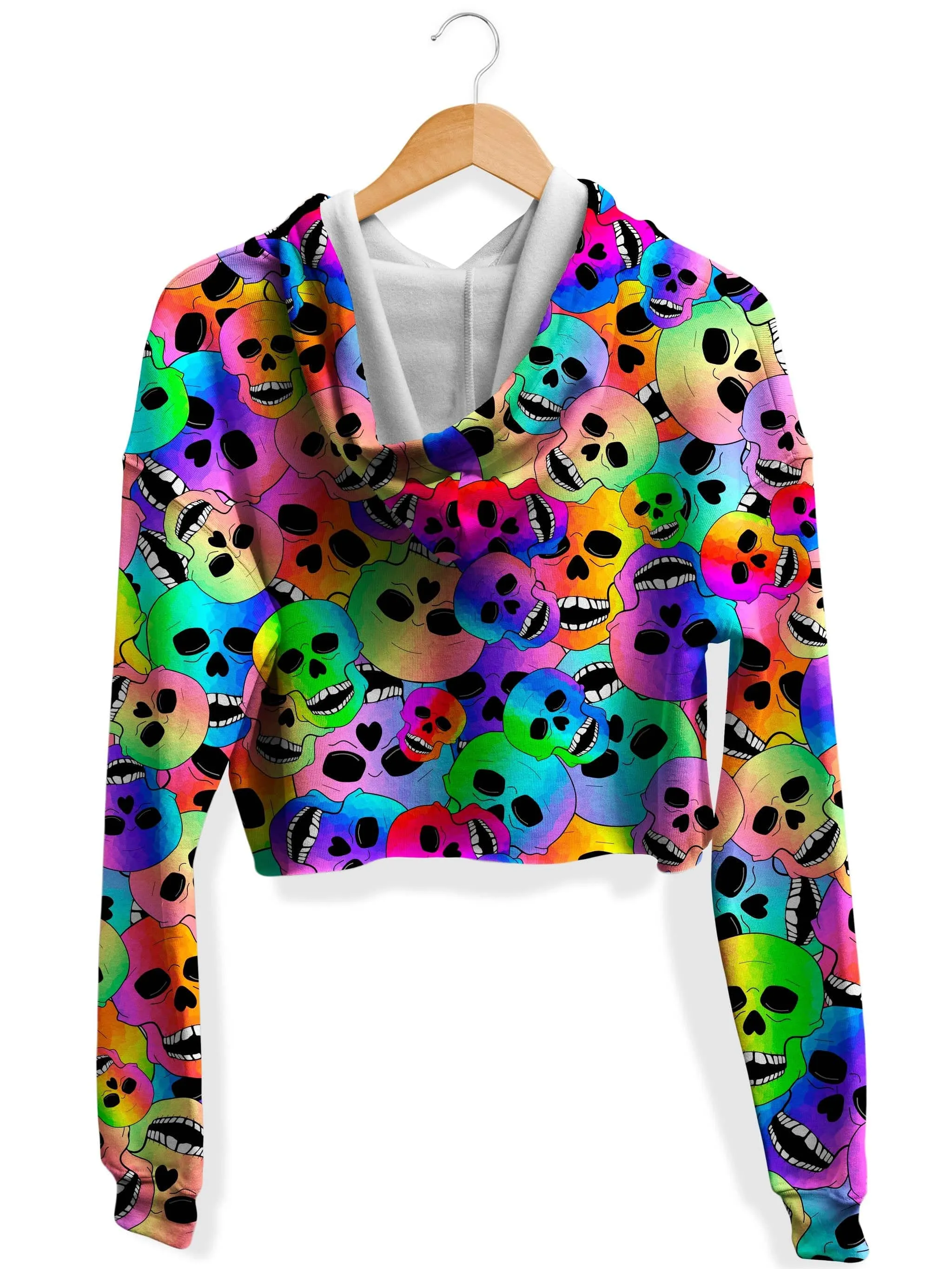 Happy Skulls Fleece Crop Hoodie