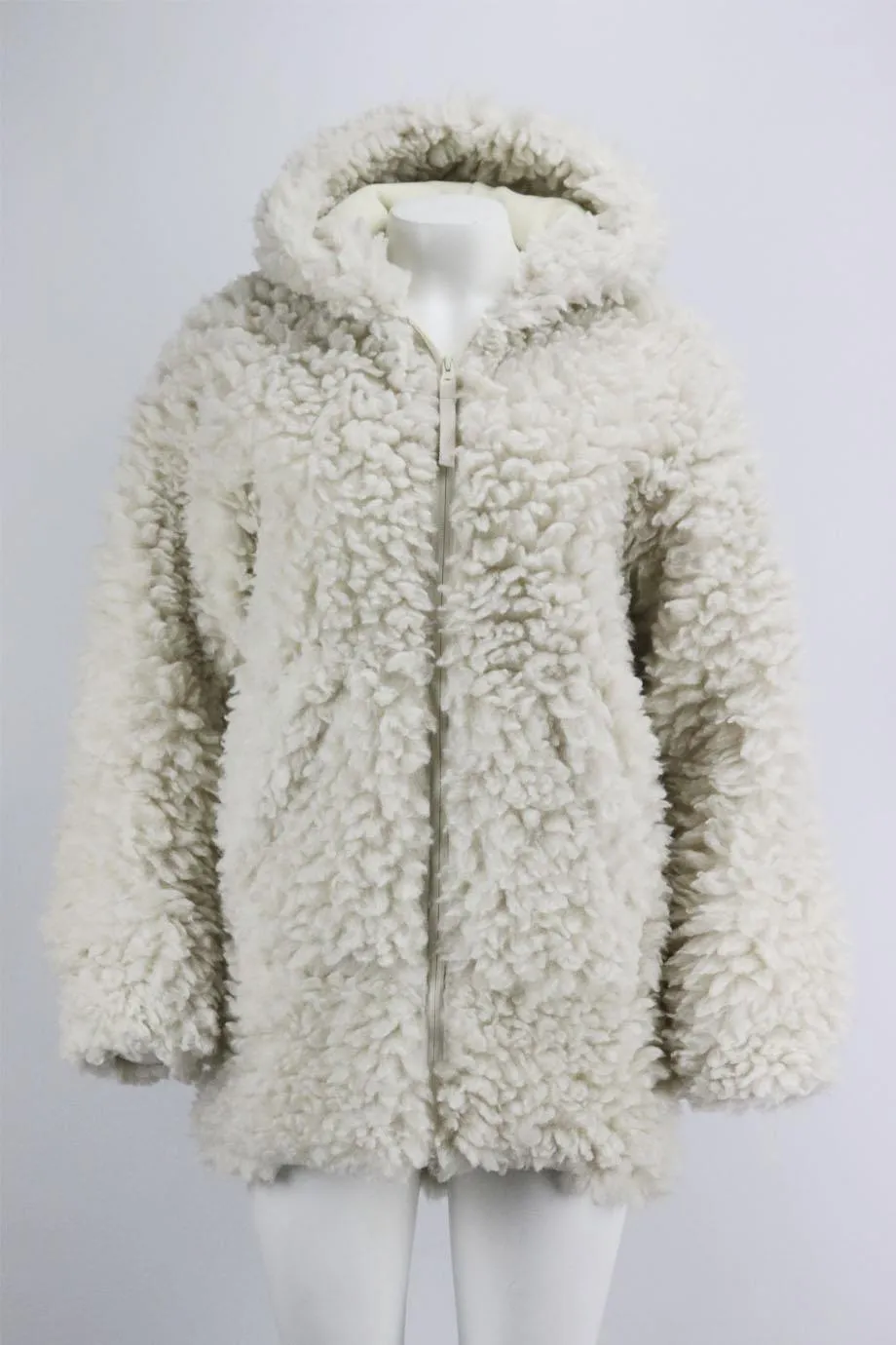 HELMUT LANG HOODED FAUX SHEARLING COAT XSMALL