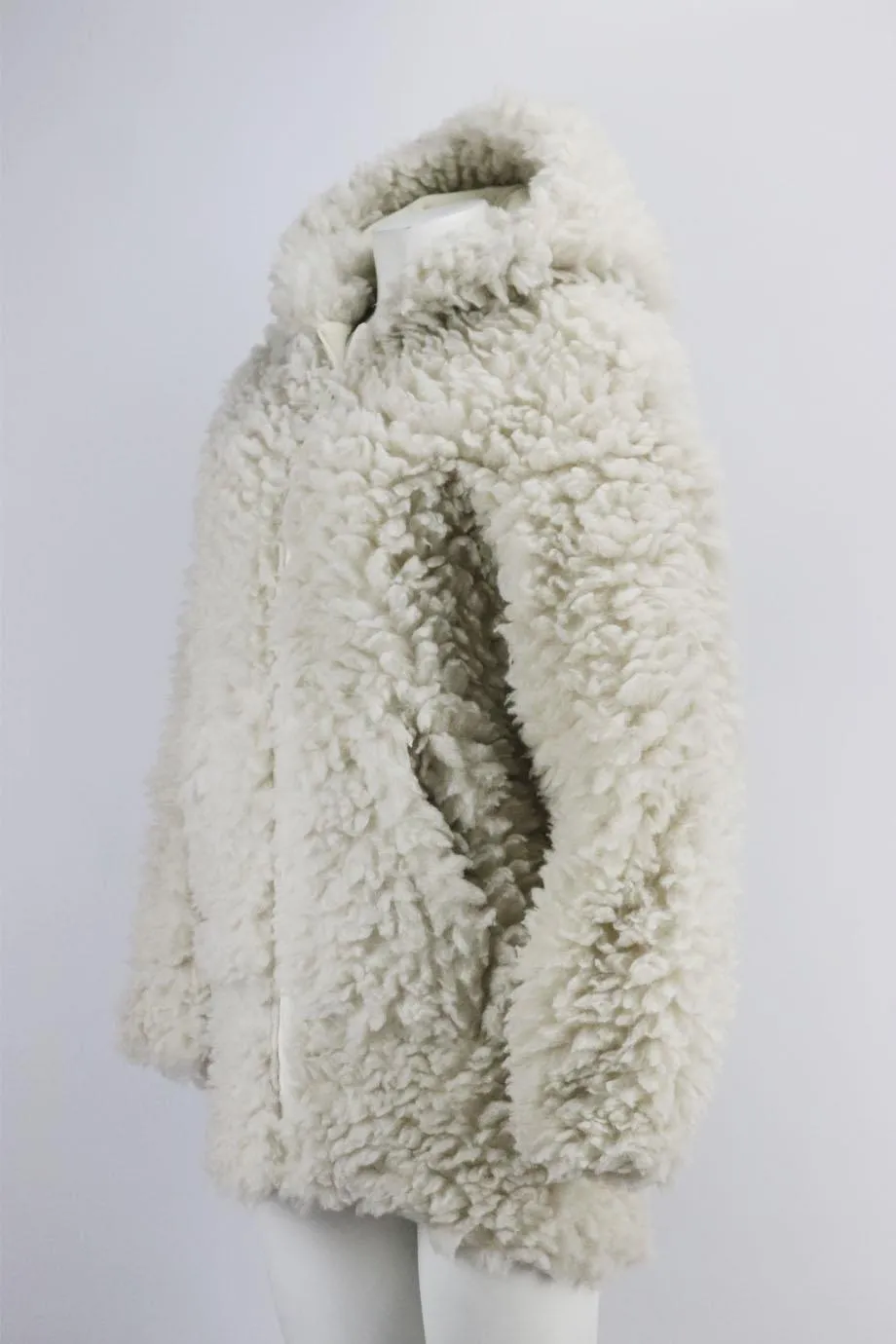 HELMUT LANG HOODED FAUX SHEARLING COAT XSMALL