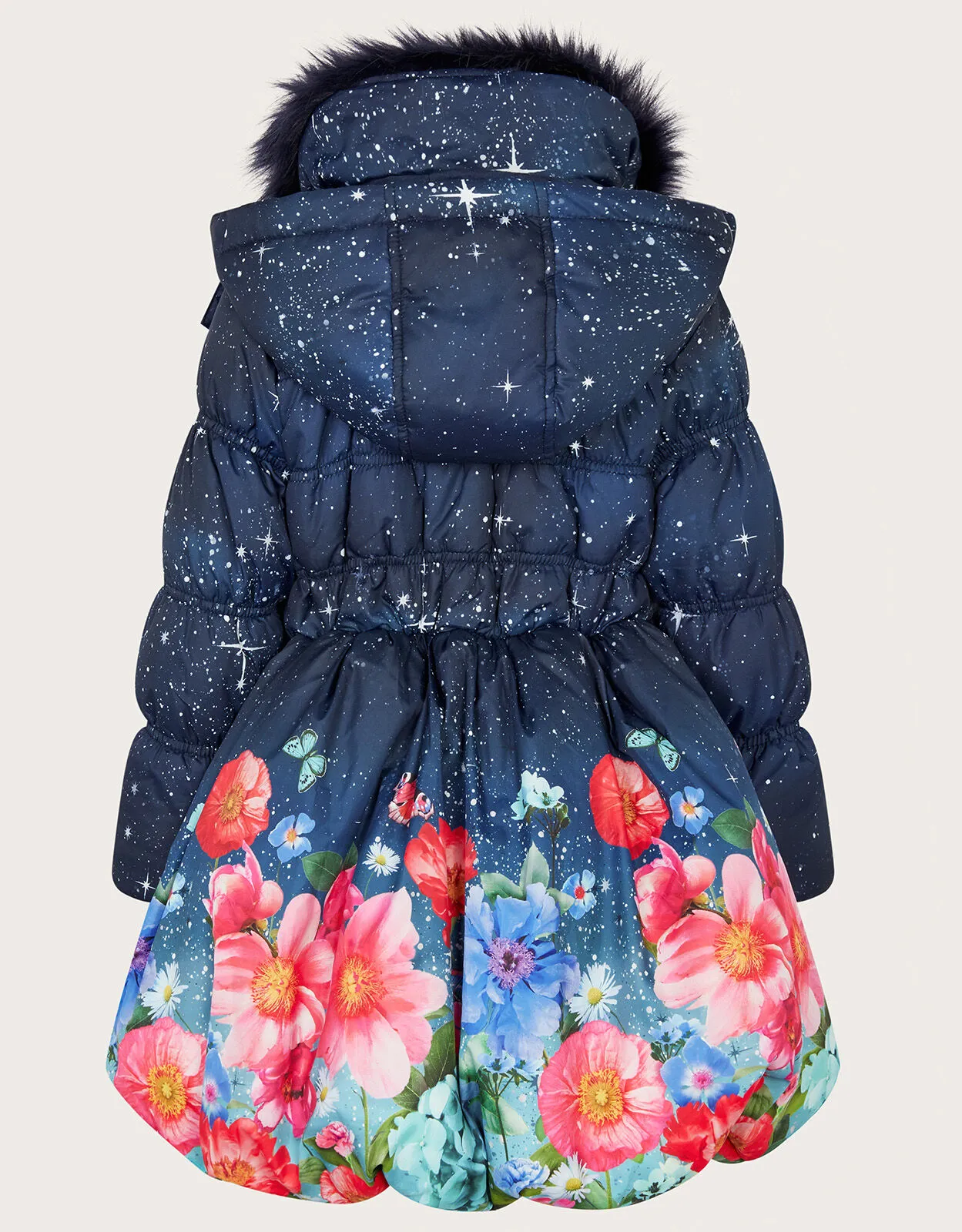 Hooded Floral Print Puffer Coat Teal