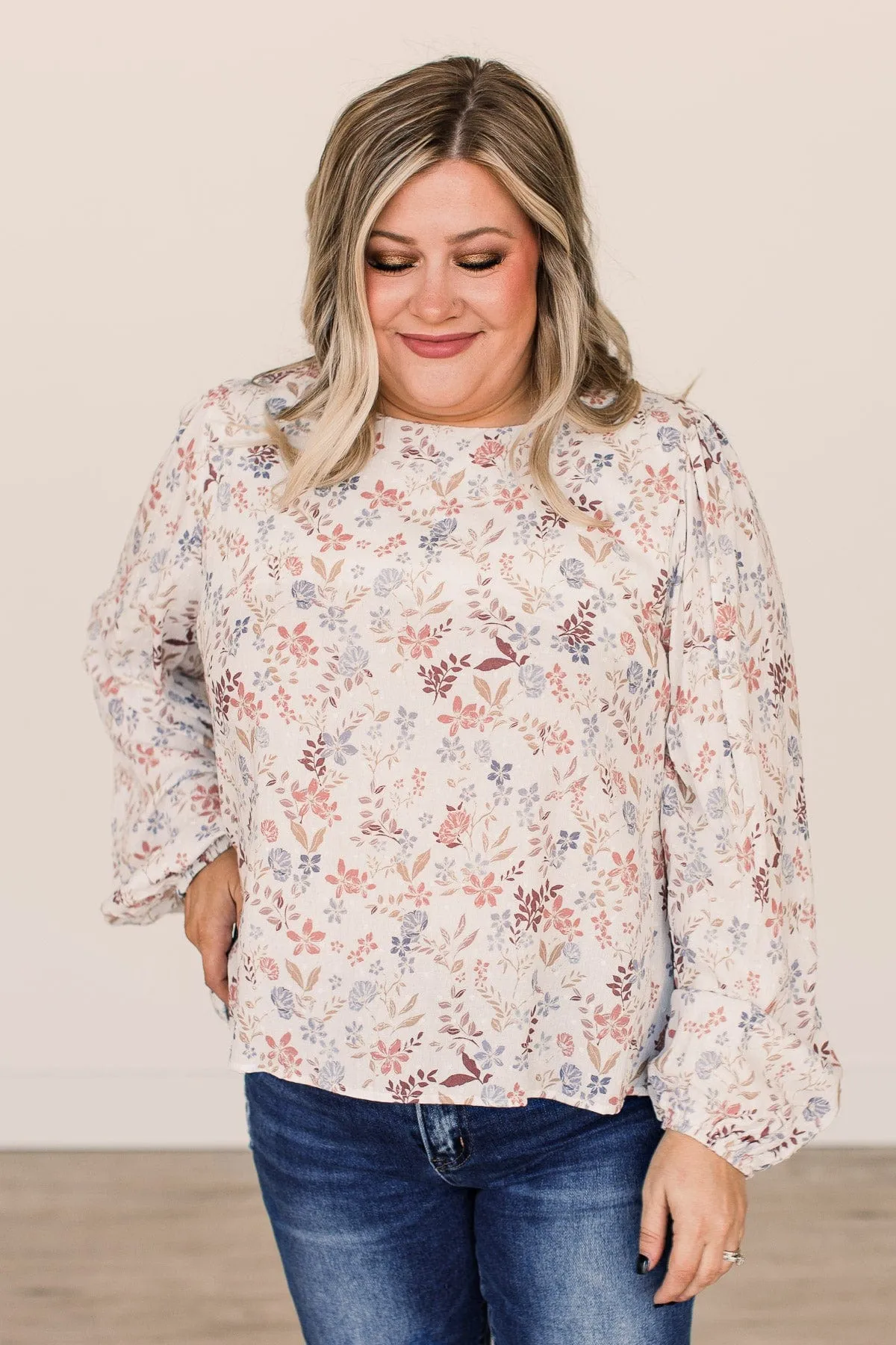 Just Believe Floral Blouse- Ivory