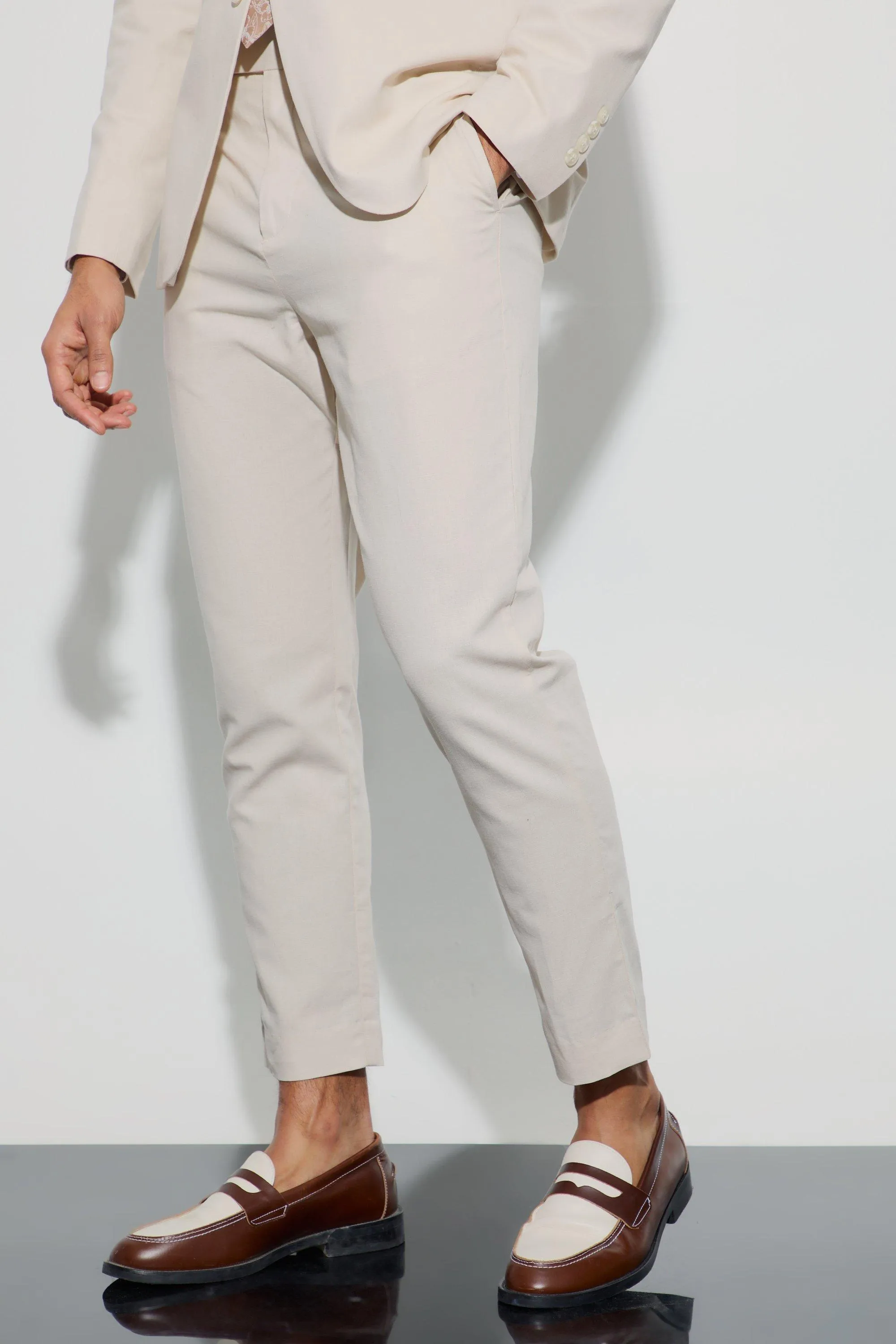 Linen Blend Tailored Tapered Pants
