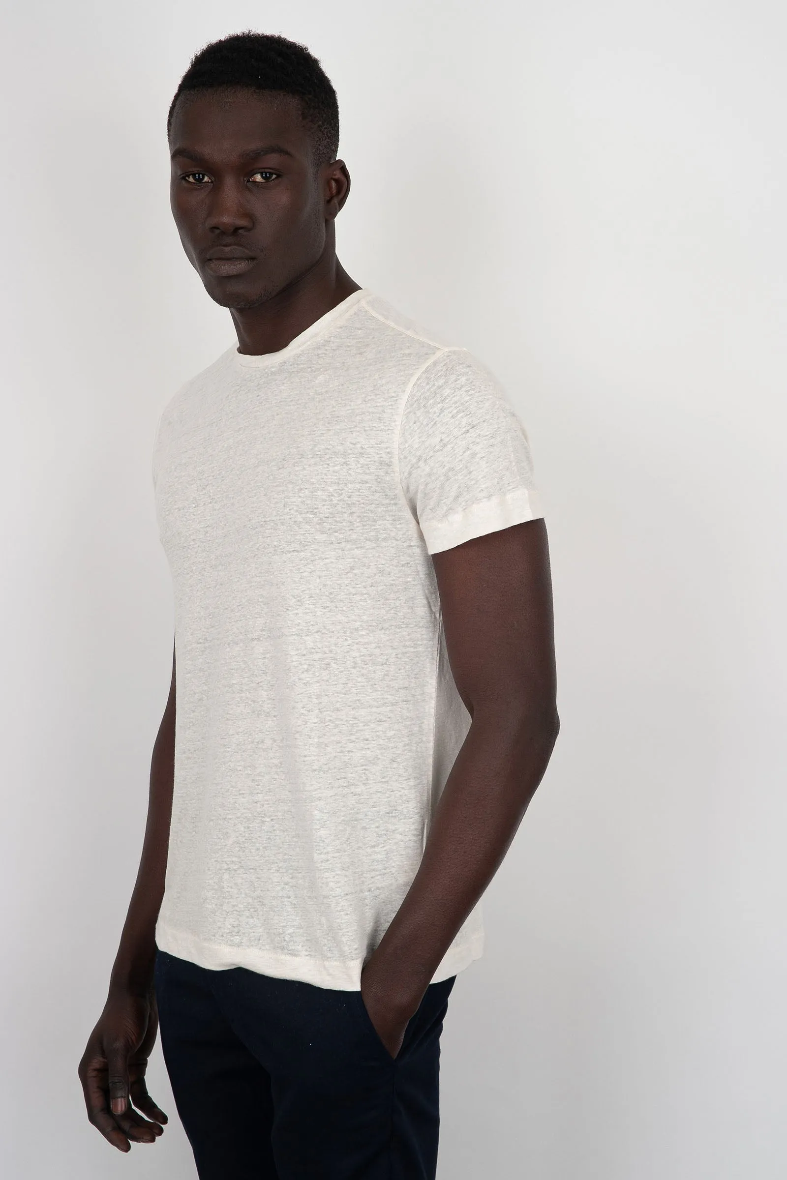 Majestic Filatures T-Shirt Girocollo Lino/Elastan Crema