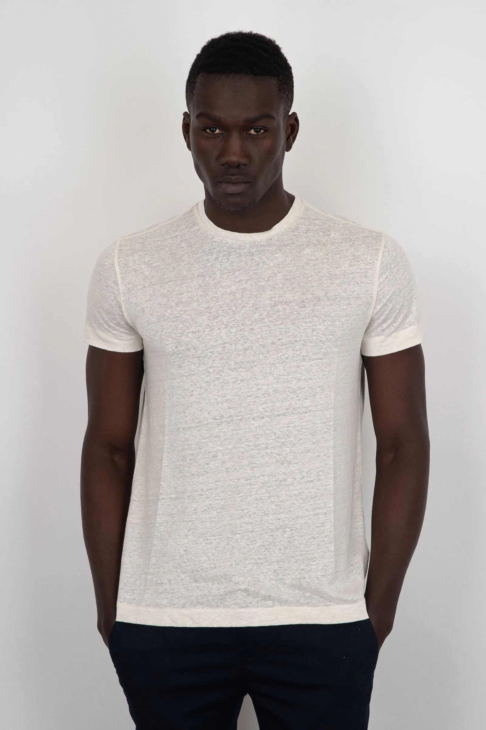 Majestic Filatures T-Shirt Girocollo Lino/Elastan Crema