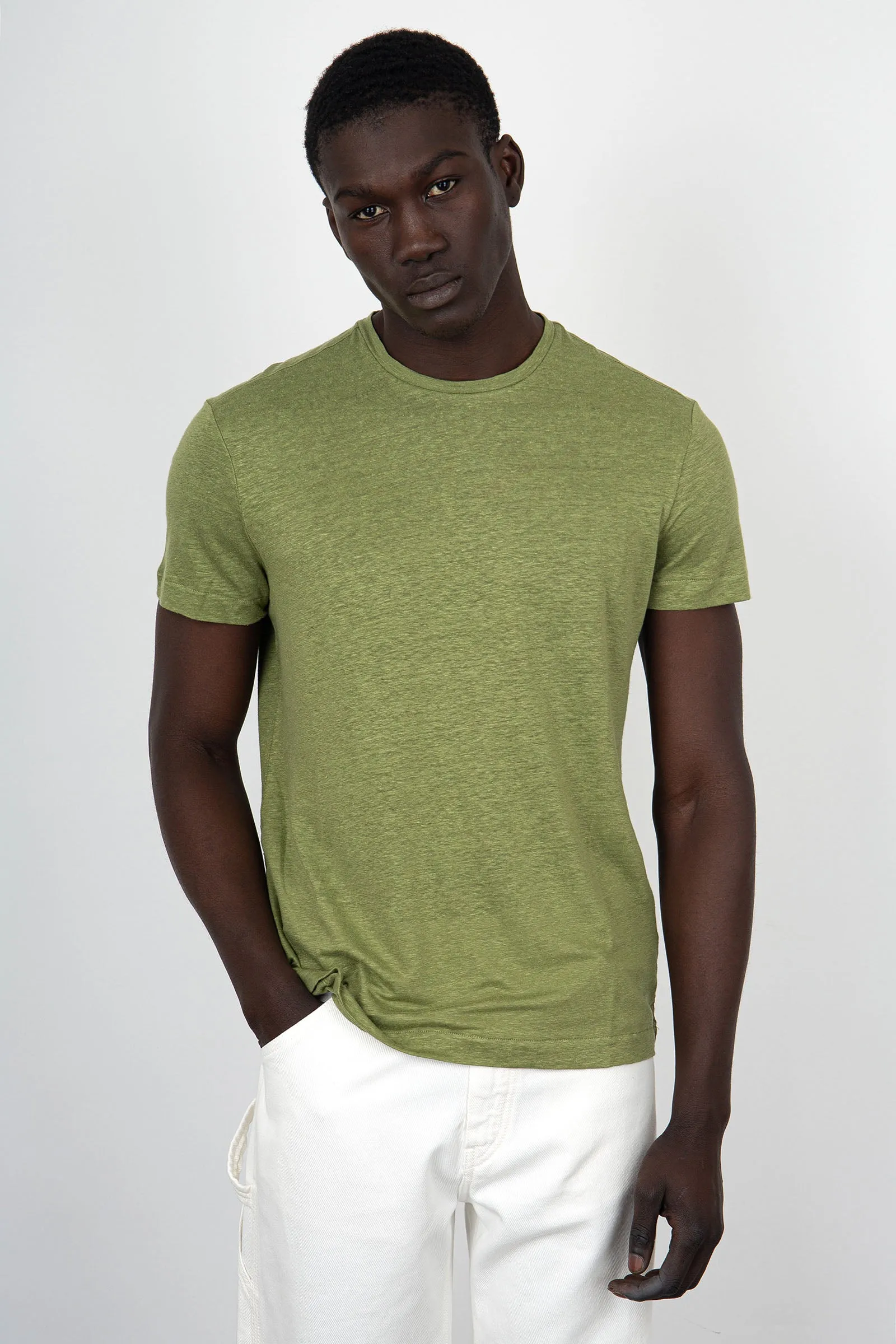 Majestic Filatures T-Shirt Girocollo Lino/Elastan Verde