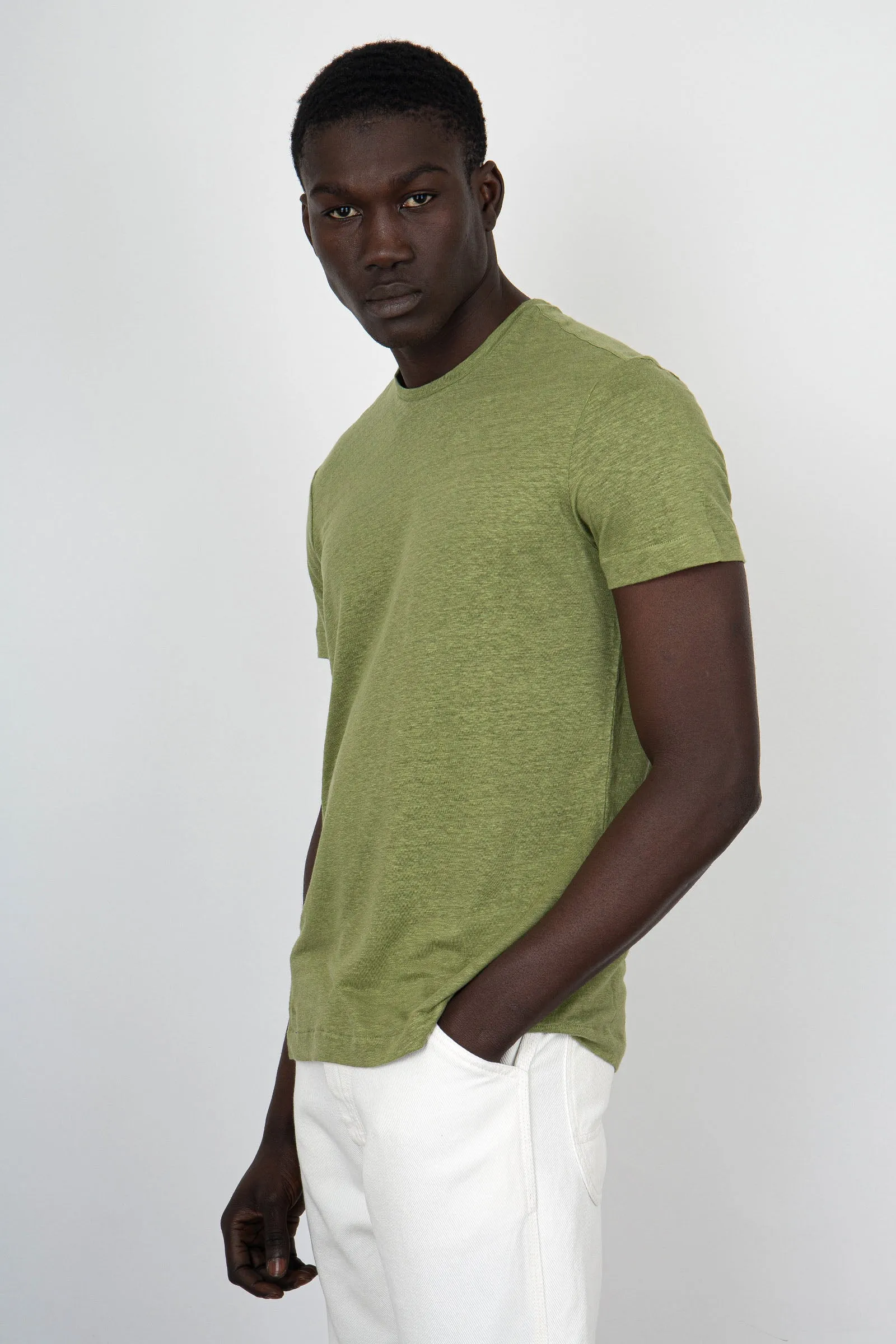 Majestic Filatures T-Shirt Girocollo Lino/Elastan Verde