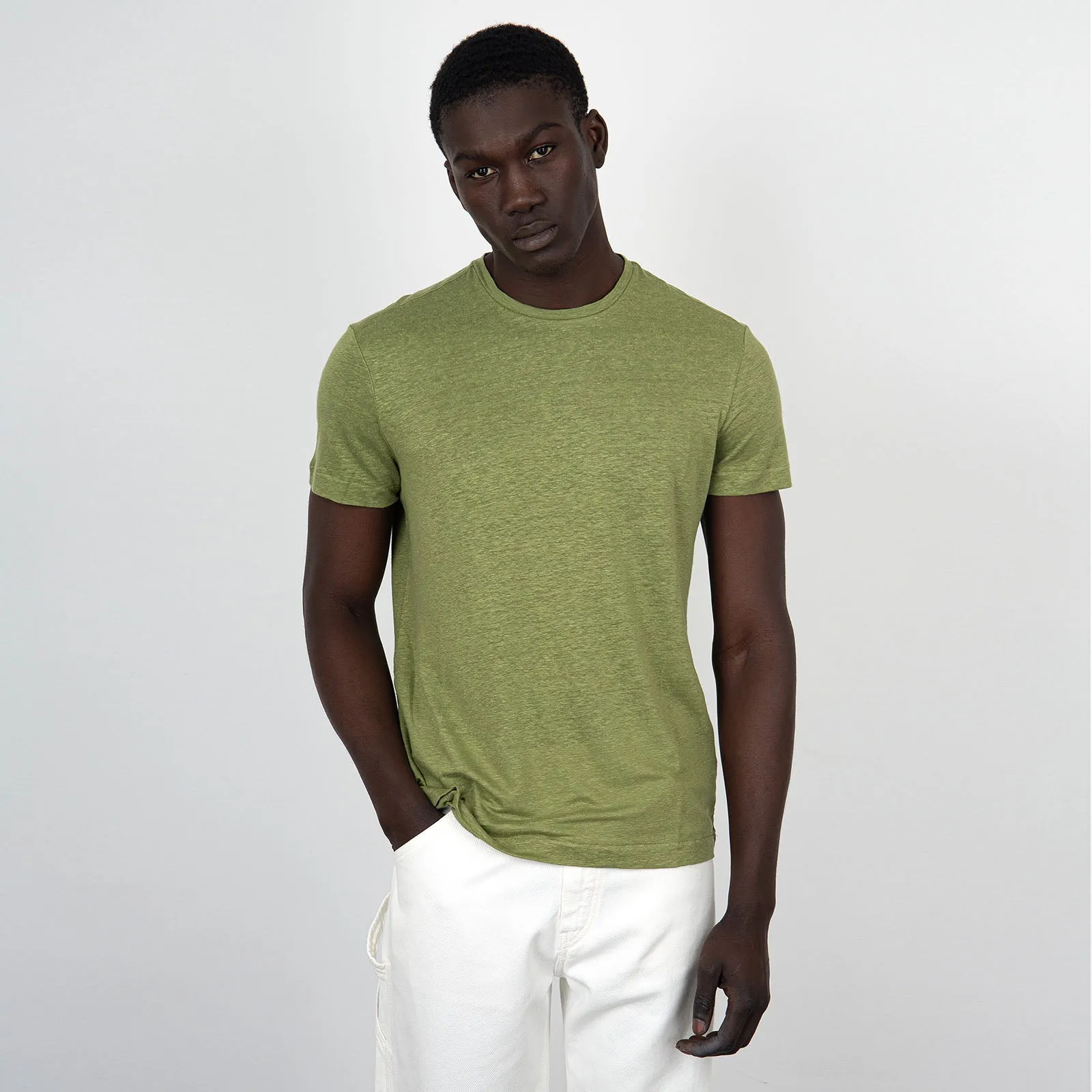 Majestic Filatures T-Shirt Girocollo Lino/Elastan Verde