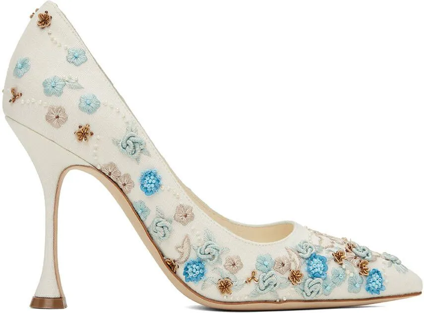 Manolo Blahnik White Fiorata Heels