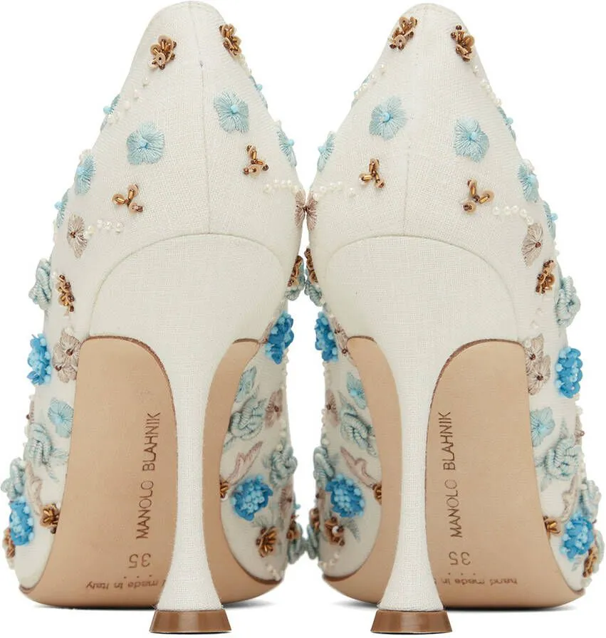 Manolo Blahnik White Fiorata Heels