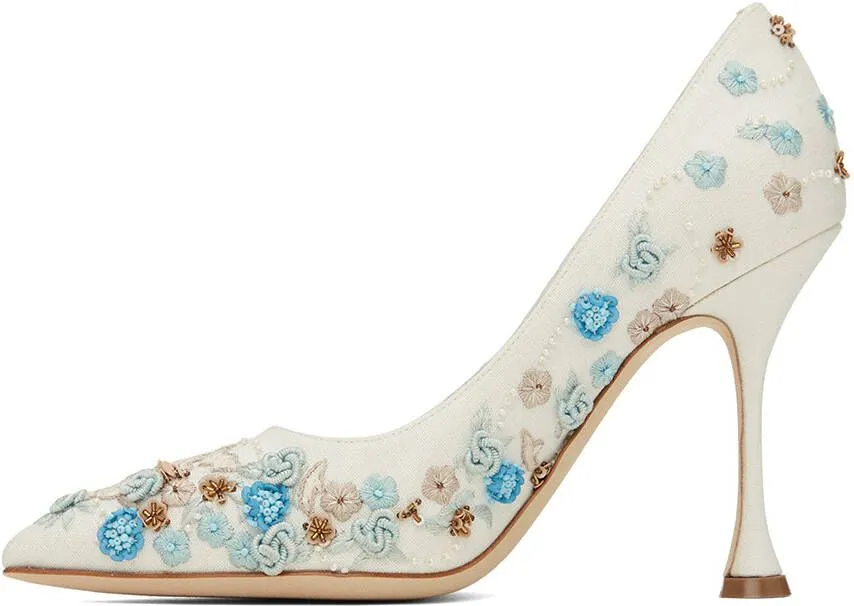 Manolo Blahnik White Fiorata Heels