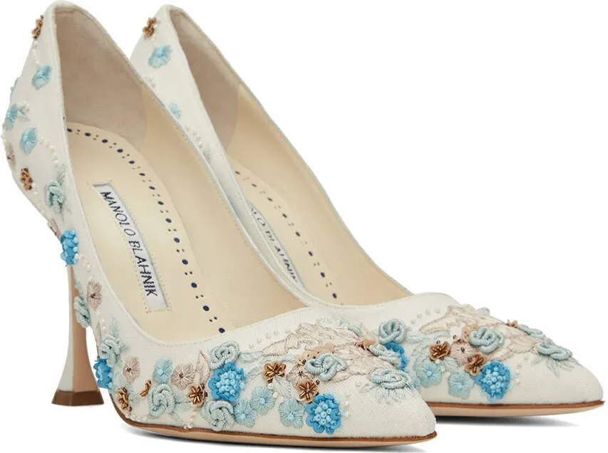 Manolo Blahnik White Fiorata Heels