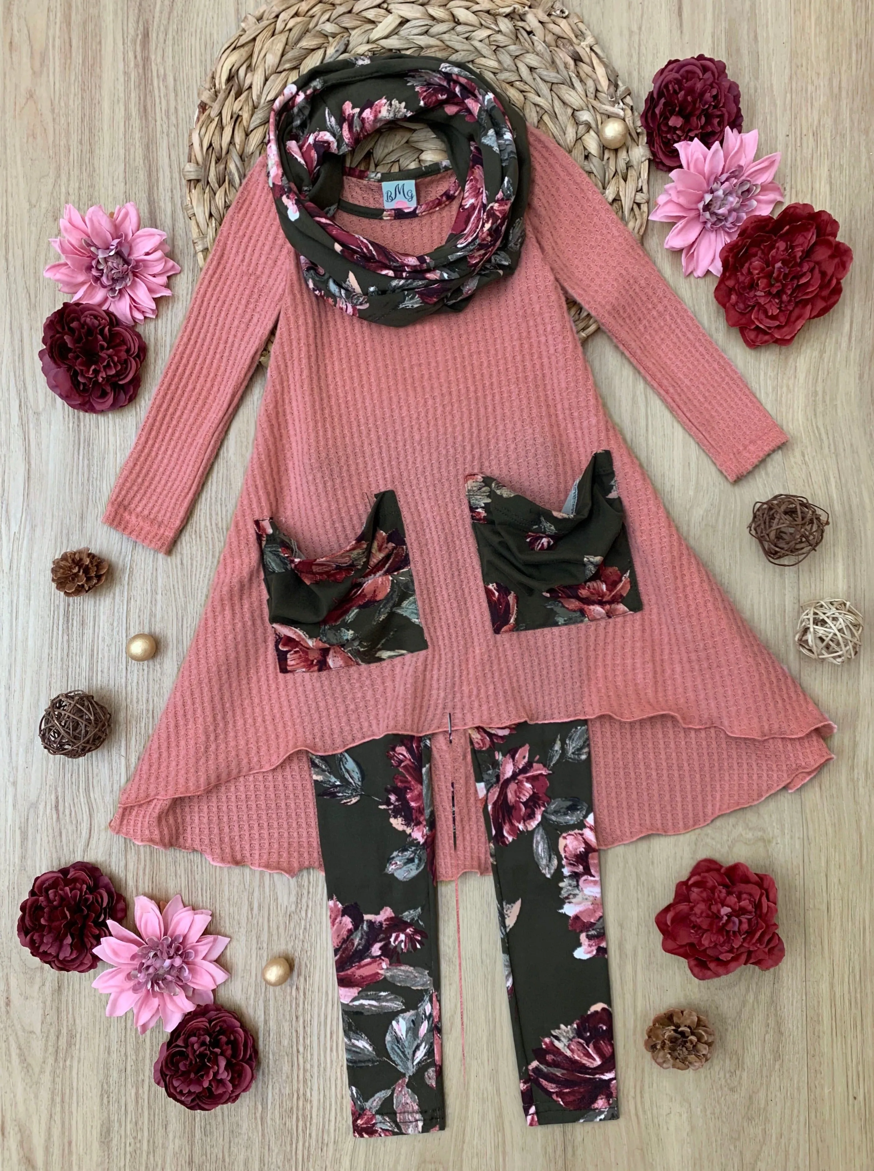 Meant To Be Dual Pocket Tunic, Leggings And Scarf Set