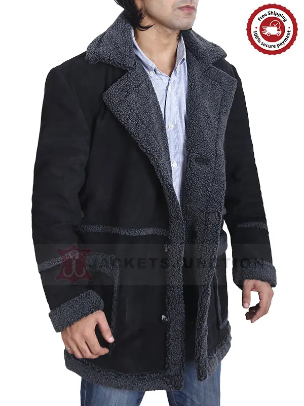 Mens Fur Black Reacher Style Coat