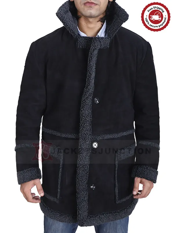 Mens Fur Black Reacher Style Coat