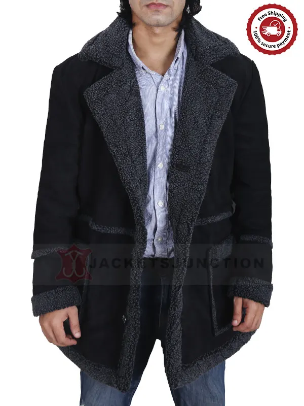 Mens Fur Black Reacher Style Coat