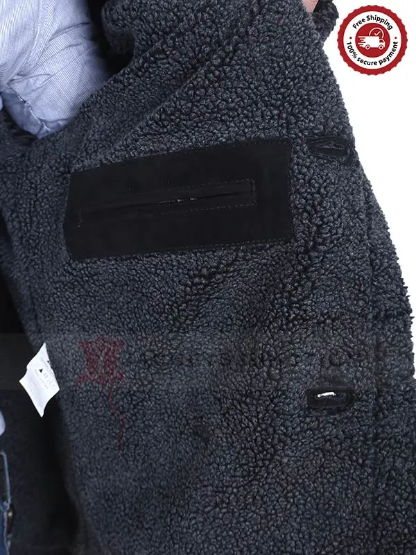 Mens Fur Black Reacher Style Coat