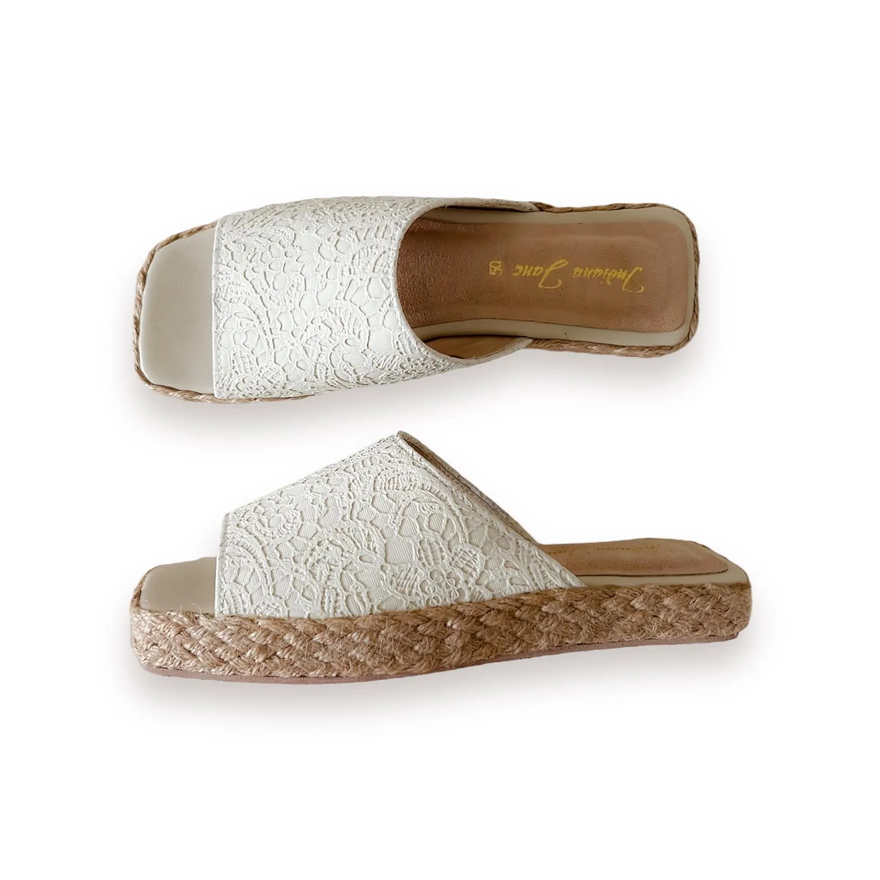 MITHI Lace Textured Leather Abaca Platform Slides