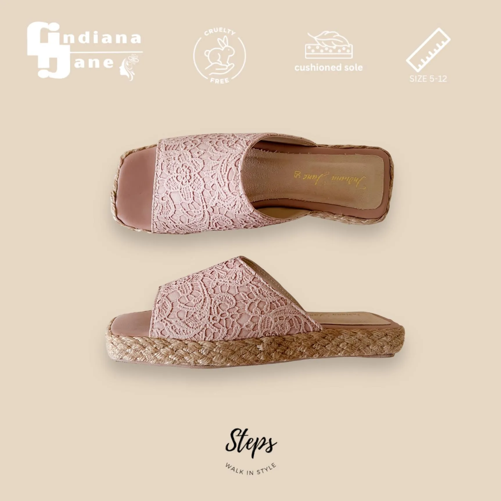 MITHI Lace Textured Leather Abaca Platform Slides