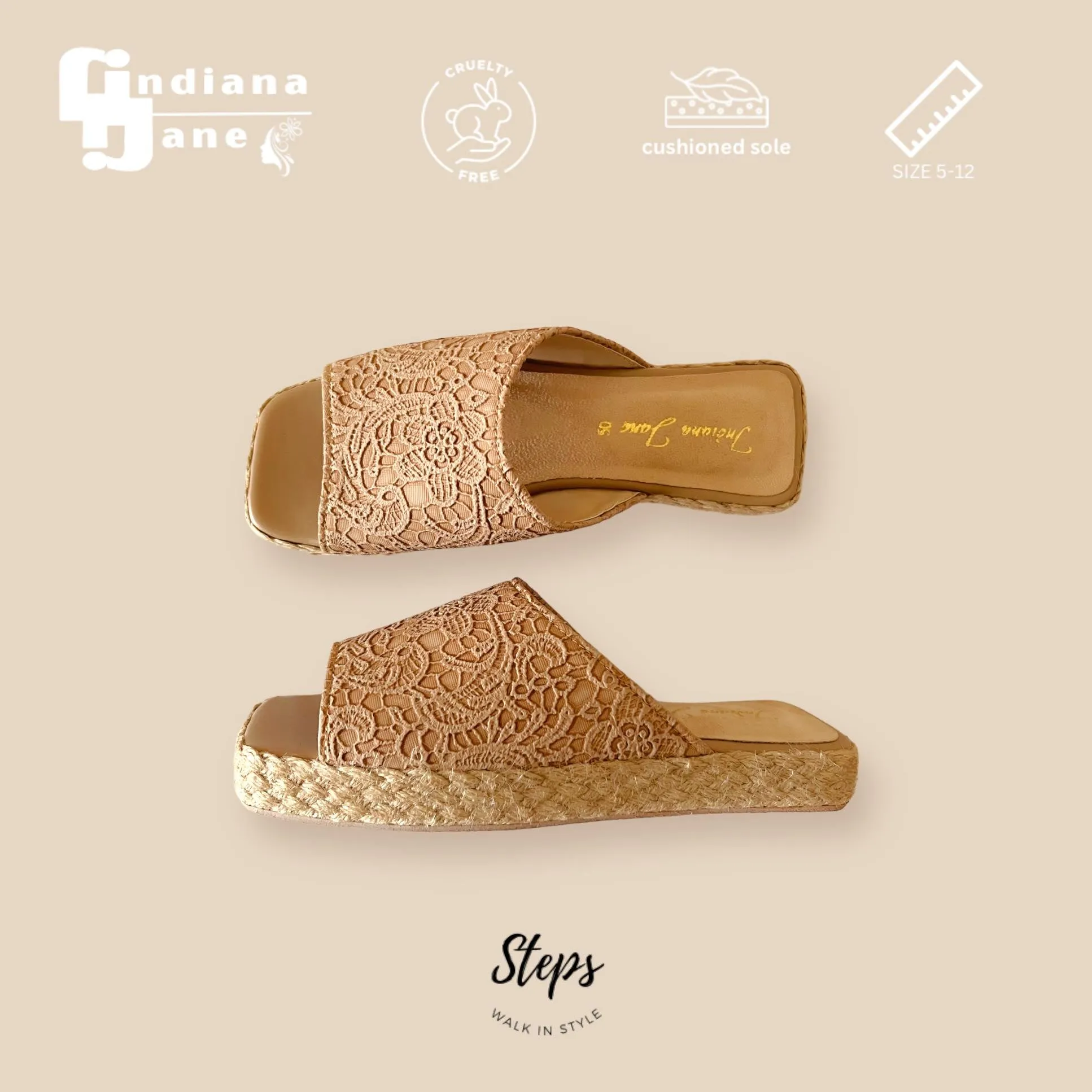 MITHI Lace Textured Leather Abaca Platform Slides