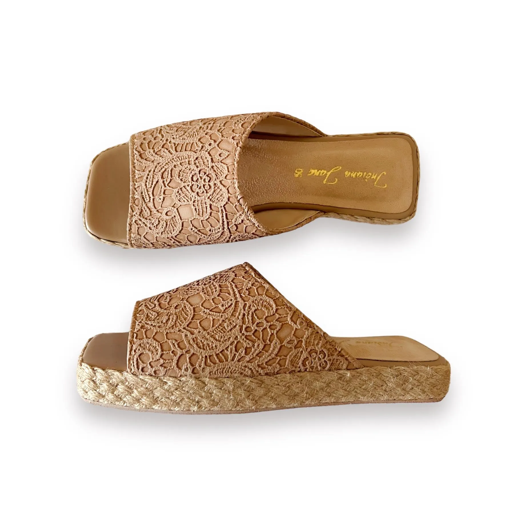 MITHI Lace Textured Leather Abaca Platform Slides