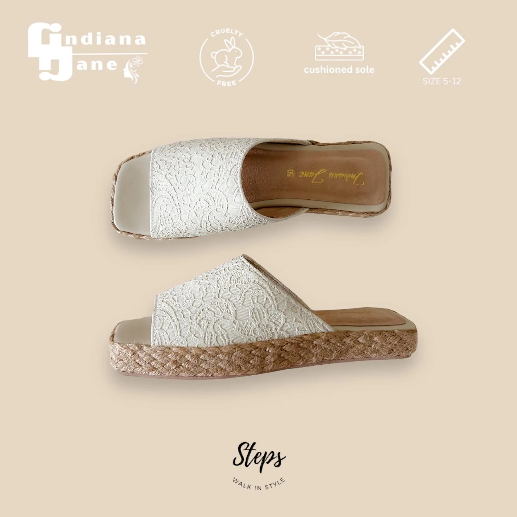 MITHI Lace Textured Leather Abaca Platform Slides