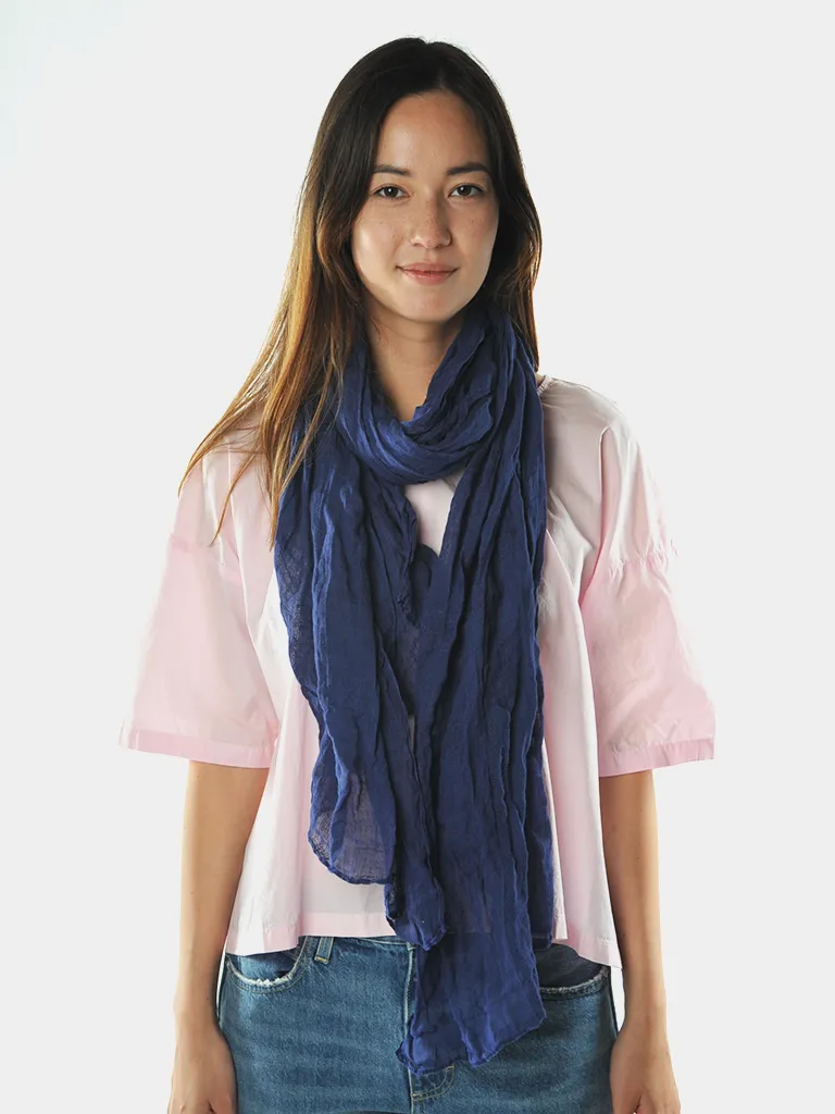 Navy Linen Fifi Check Scarf