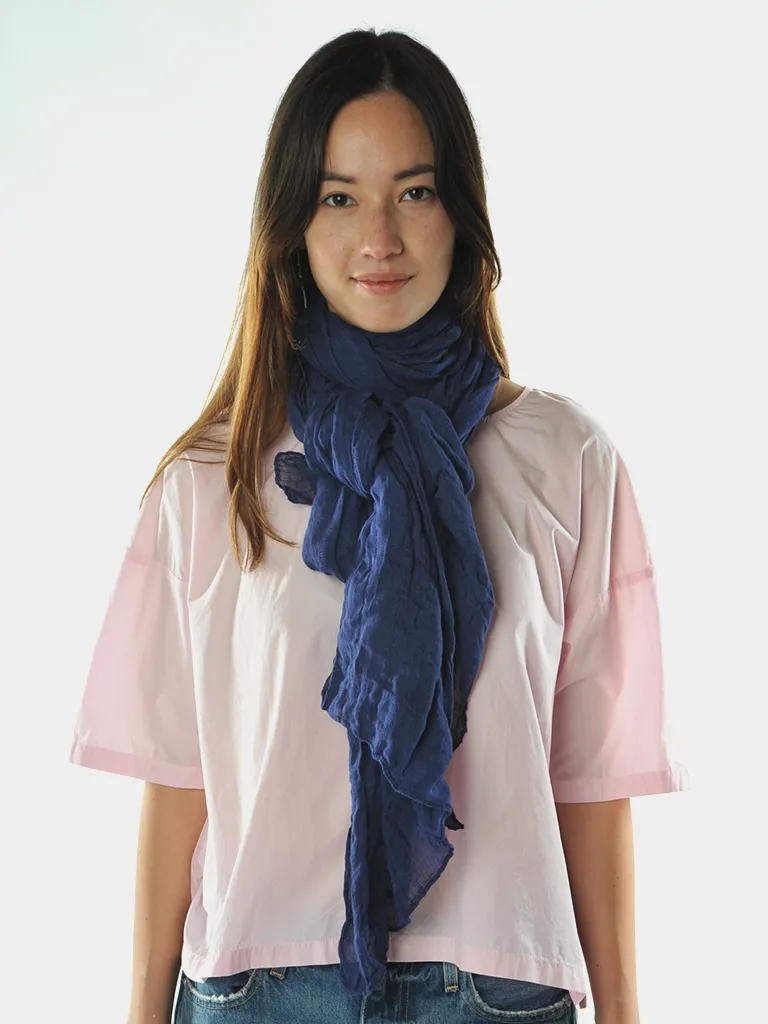 Navy Linen Fifi Check Scarf