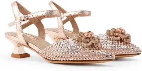 NICOLI Leia crystal flower-embellished sandals Neutrals