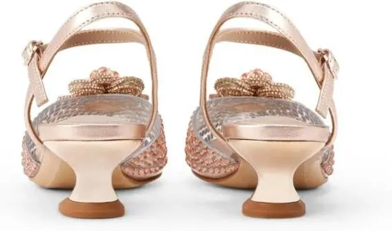 NICOLI Leia crystal flower-embellished sandals Neutrals