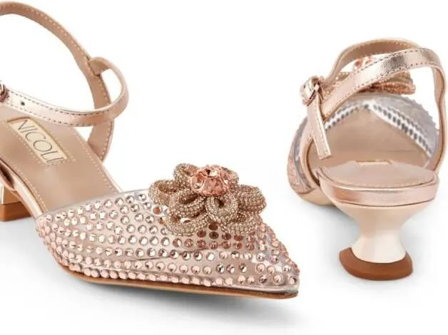 NICOLI Leia crystal flower-embellished sandals Neutrals