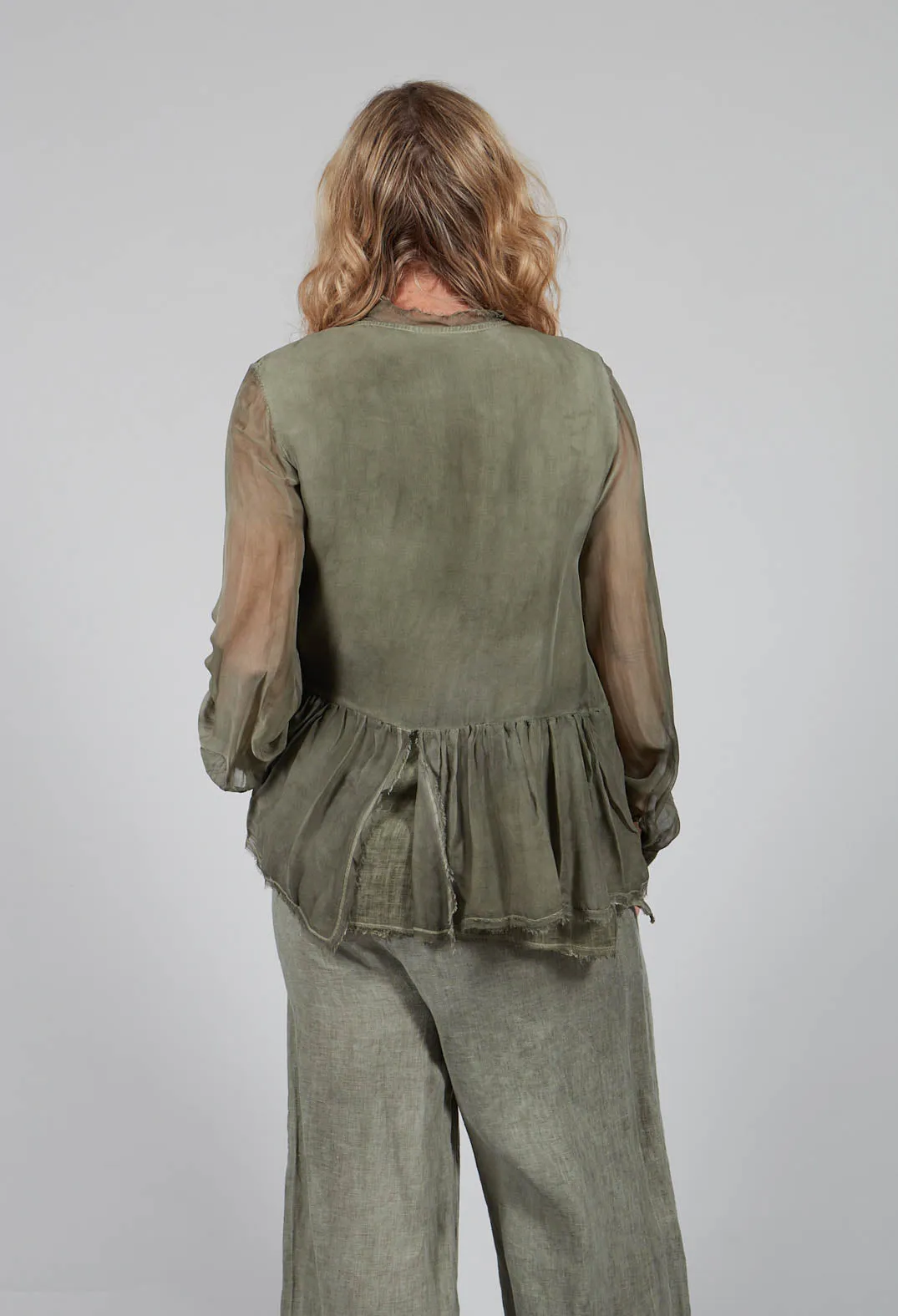 Peplum Tie Blouse in Lino Olive