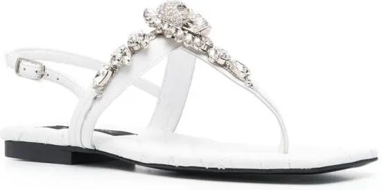 Philipp Plein crystal skull flat sandals White