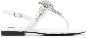 Philipp Plein crystal skull flat sandals White