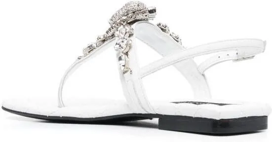 Philipp Plein crystal skull flat sandals White