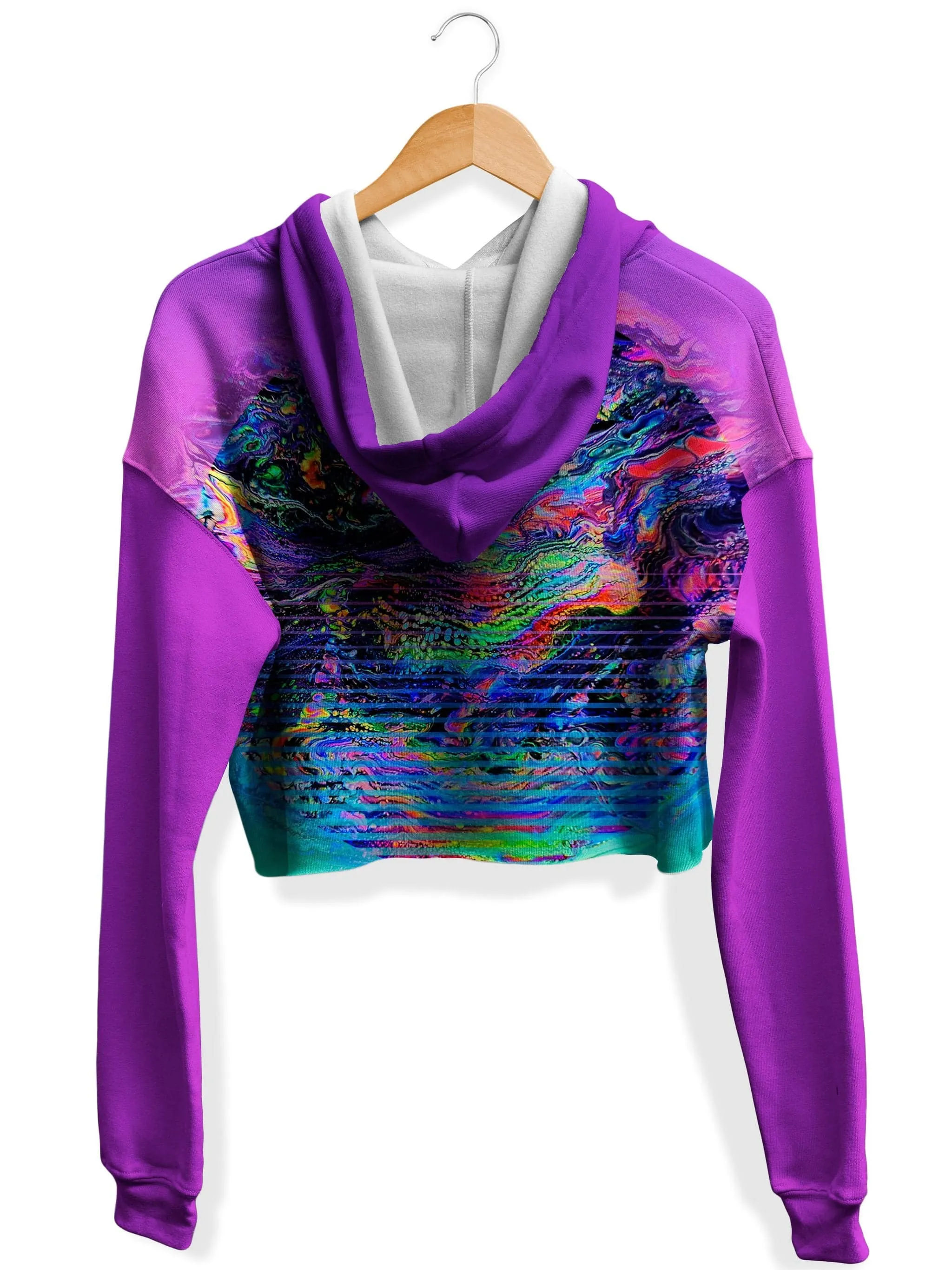 Psychedelic Outrun Fleece Crop Hoodie