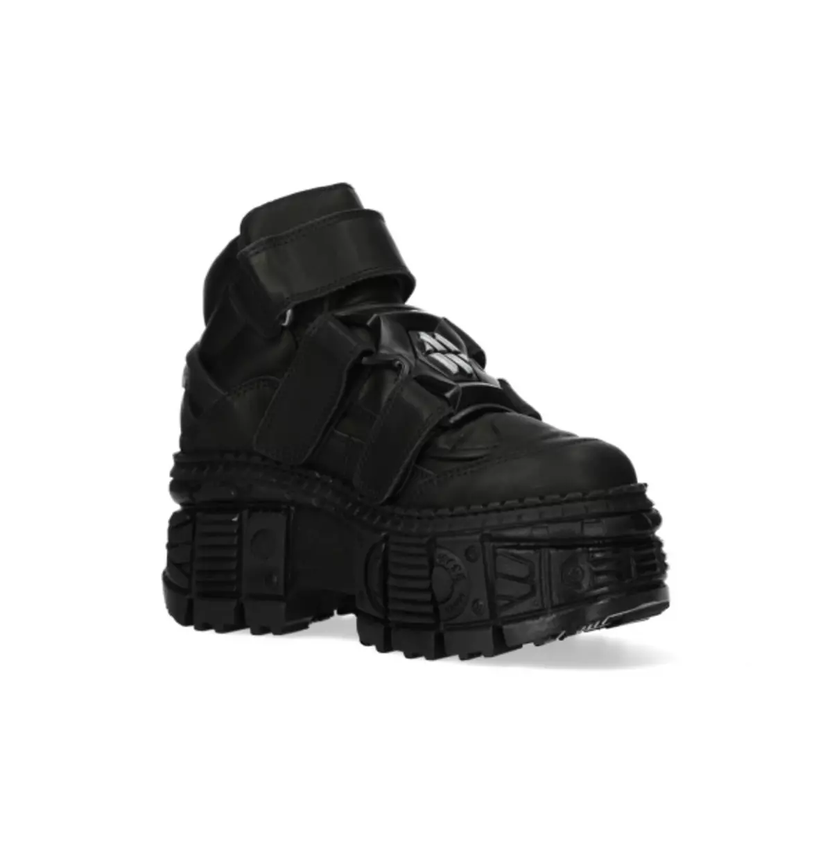 Punk Velcro Strap Platform Boots | Black Leather, Chunky Rubber Sole Boots