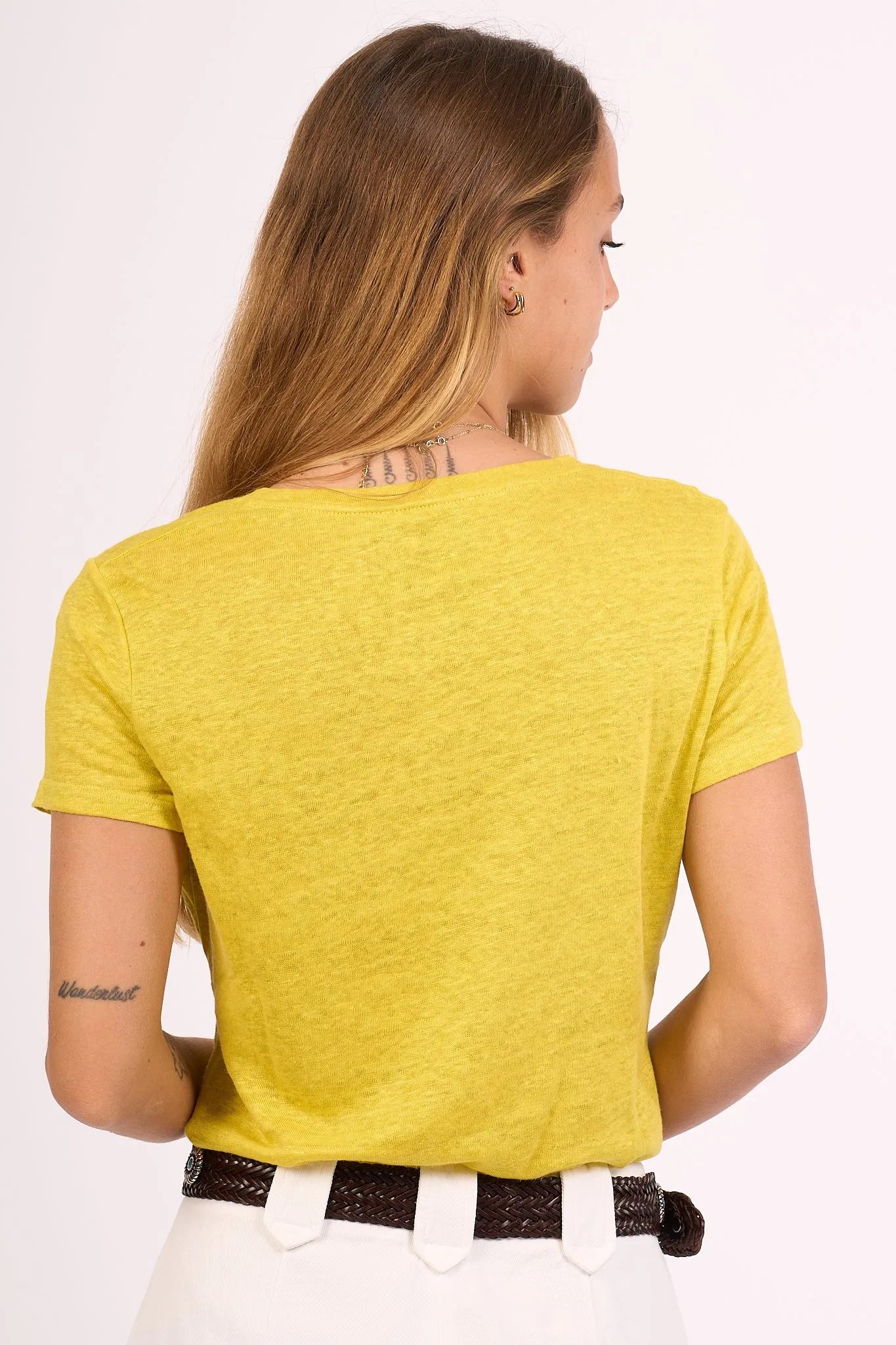 Purotatto T-shirt Lino Scollo Tondo Giallo Donna