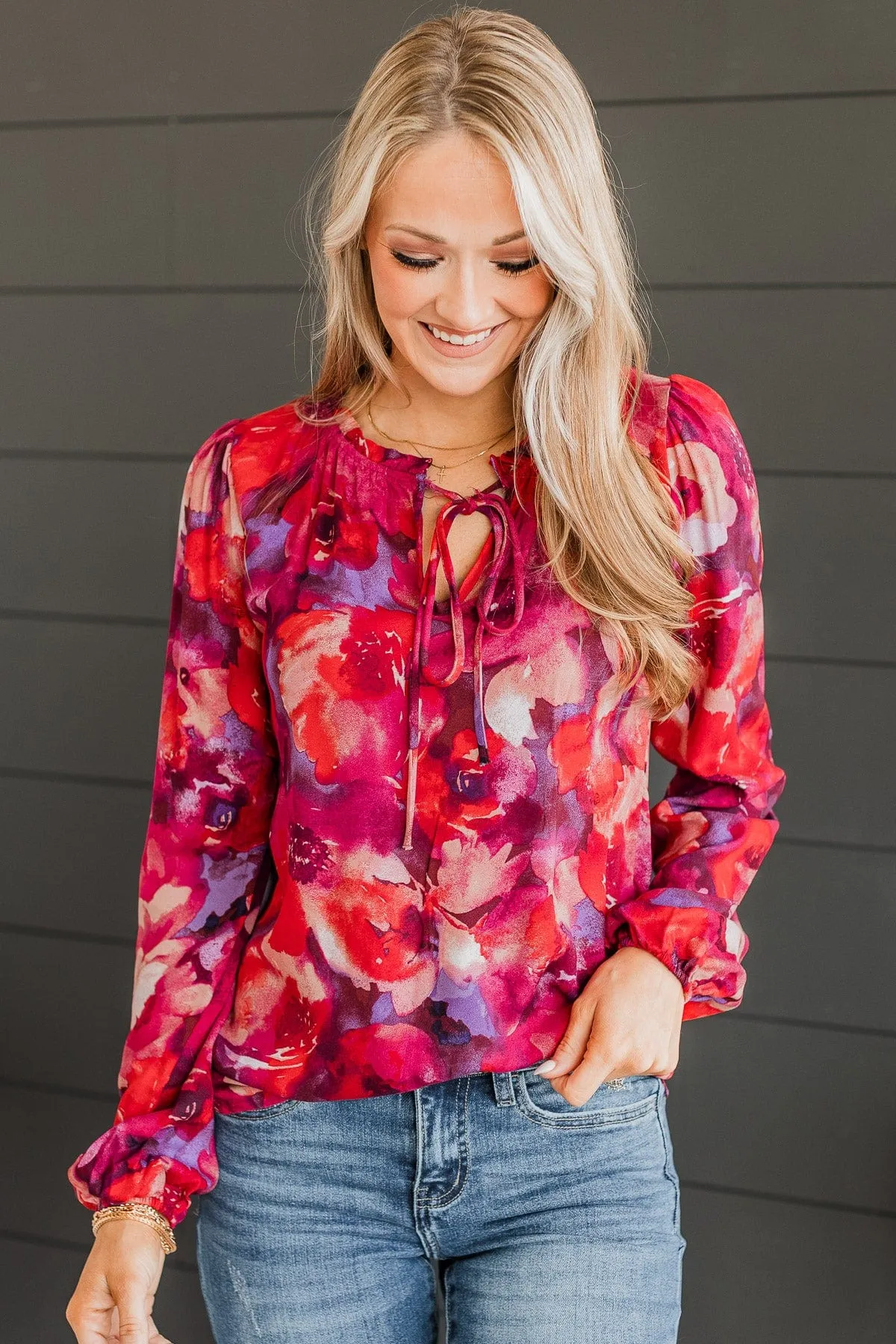 Road To Happiness Floral Blouse- Magenta