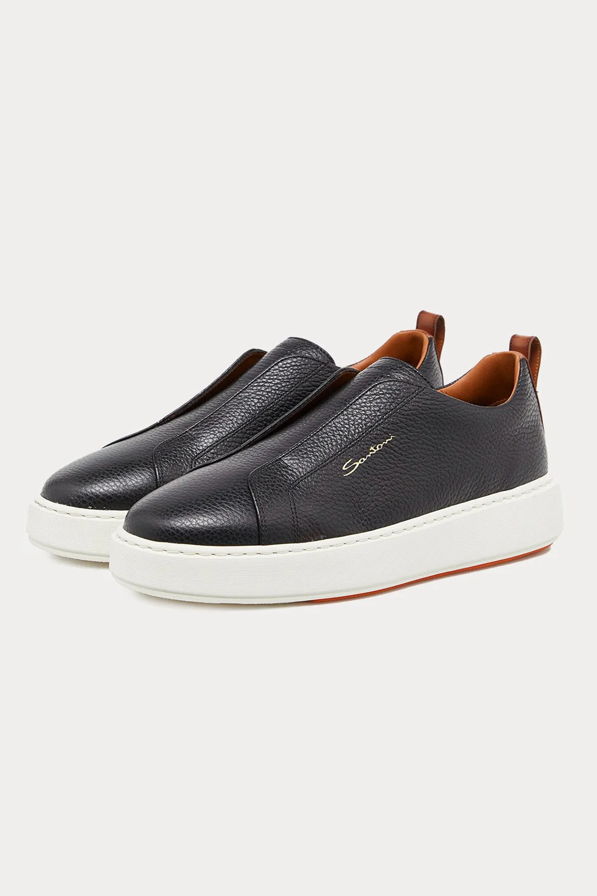 Santoni Lastik Bantl Deri Sneaker Ayakkab