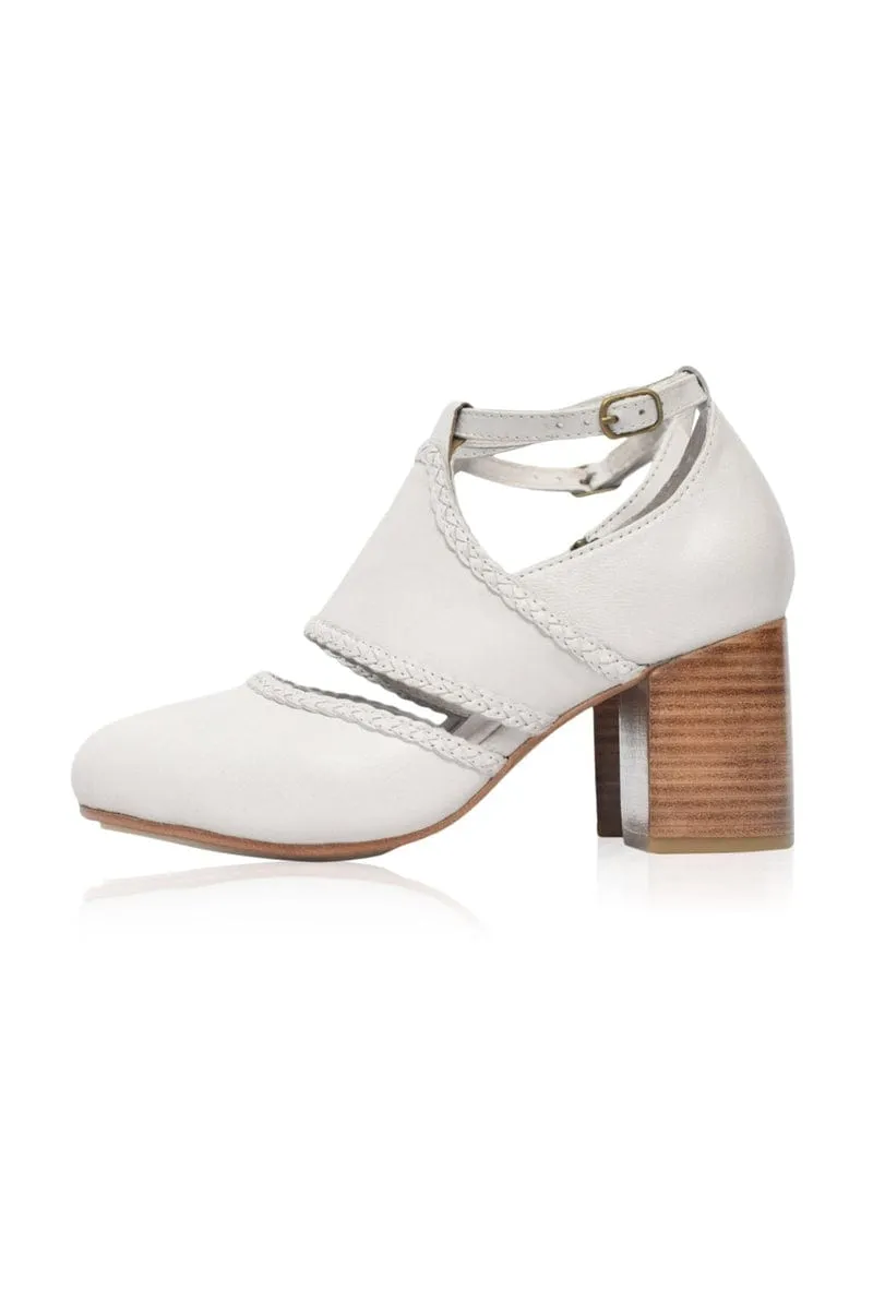 Serenity Leather Heels in Pure White