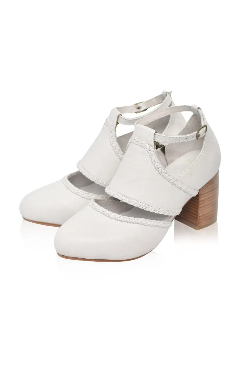 Serenity Leather Heels in Pure White