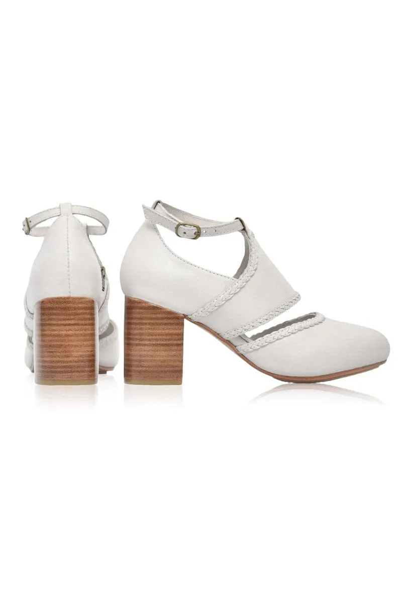 Serenity Leather Heels in Pure White