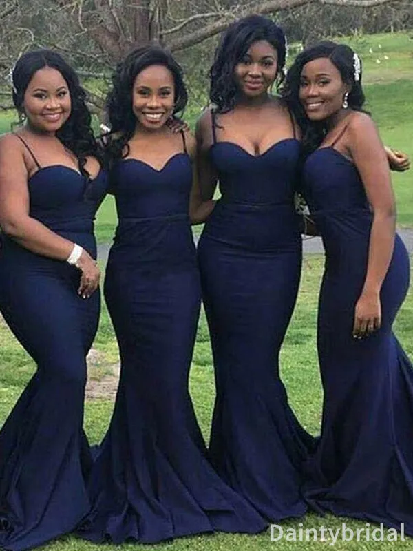 Sexy Spaghetti Straps Sleeveless Mermaid Long Bridesmaid Dress, BG245