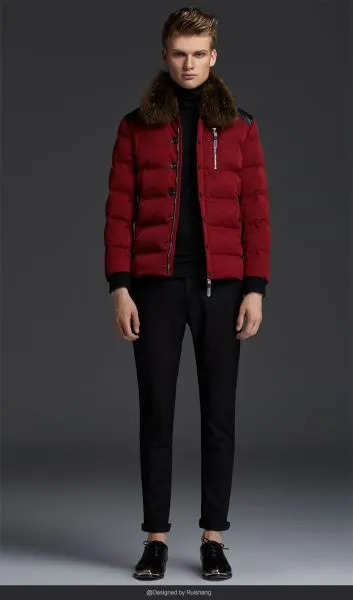 Short Winter Jacket for men with fur collar and leather patches