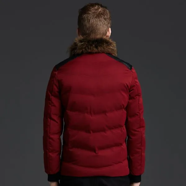 Short Winter Jacket for men with fur collar and leather patches