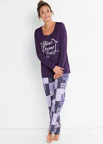 Statement Print Top & Patchwork Print Pants Pyjamas by bonprix | Look Again